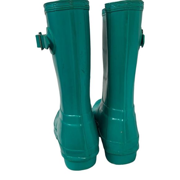 Hunter Womens Rain Boots Blue Round Toe Buckle Platform Heel Pull On 5 M - Picture 2 of 12